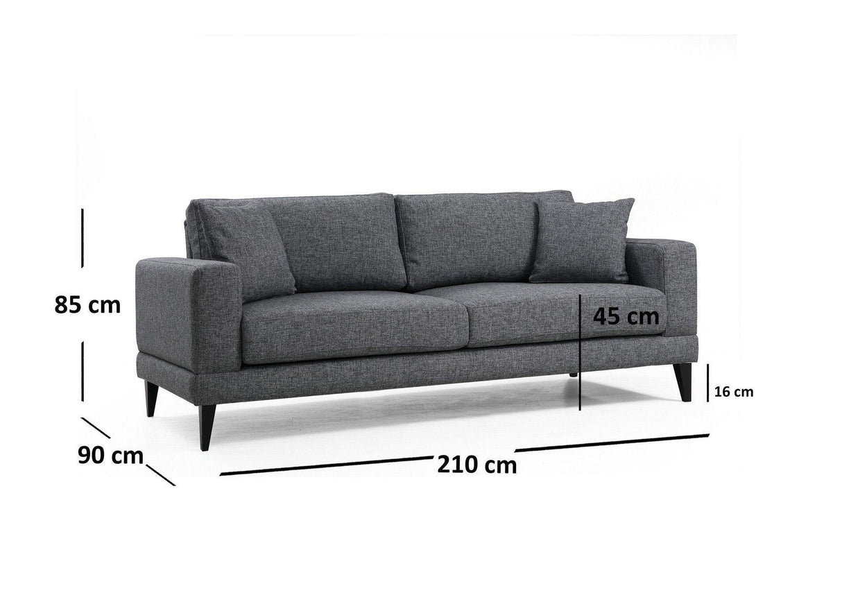 Canapea Fixa cu 3 Locuri Biutiful, 210 x 85 x 90 cm - Gri, SKU 560ARE1307