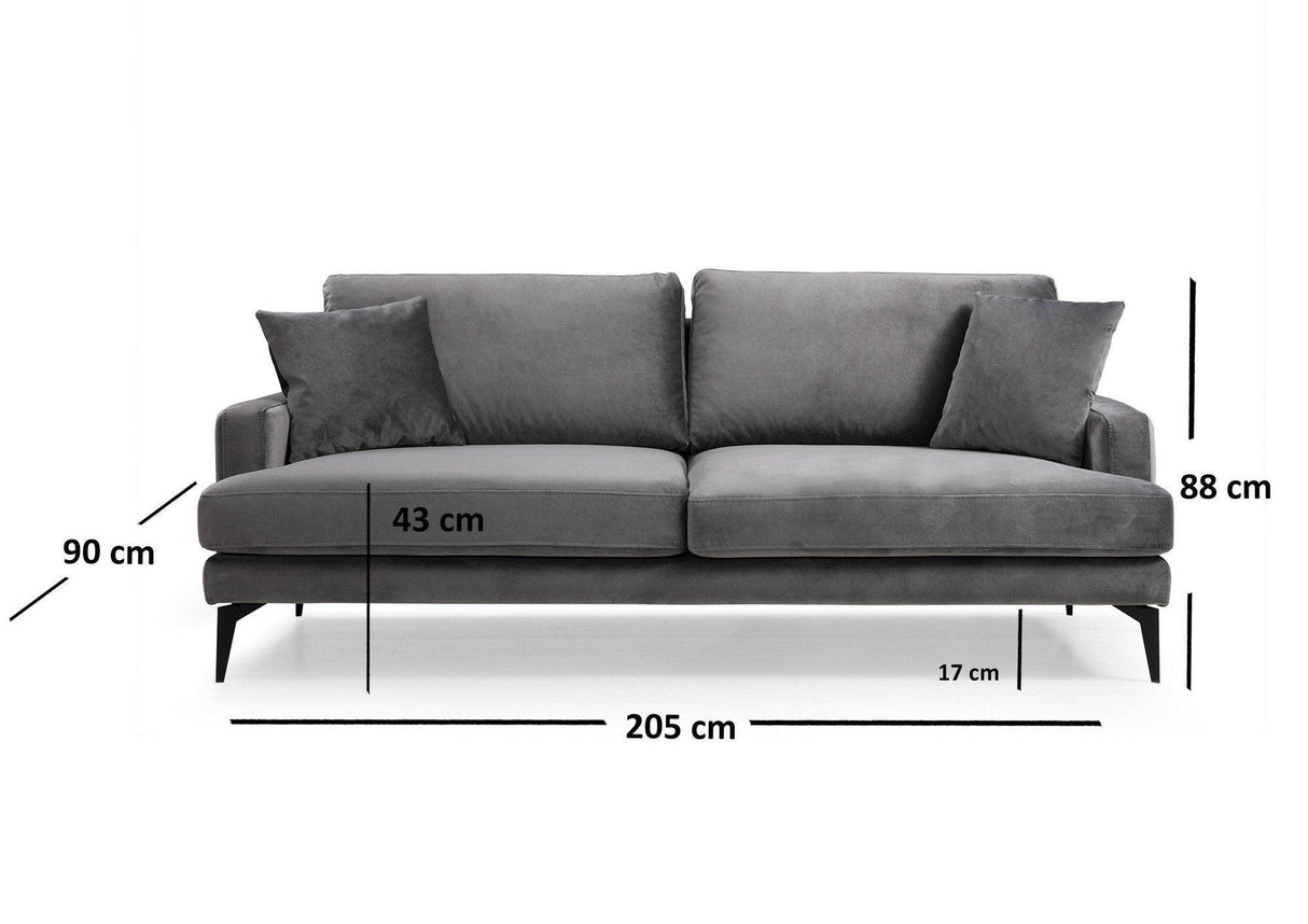 Canapea Fixa cu 3 Locuri Yase, 205 x 88 x 90 cm - Gri, SKU 560ARE1308