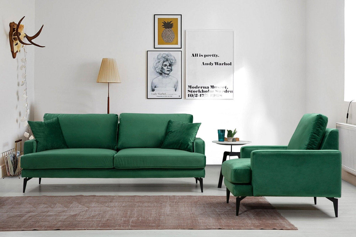 Canapea Fixa cu 3 Locuri Yase, 205 x 88 x 90 cm - Verde, SKU 560ARE1308