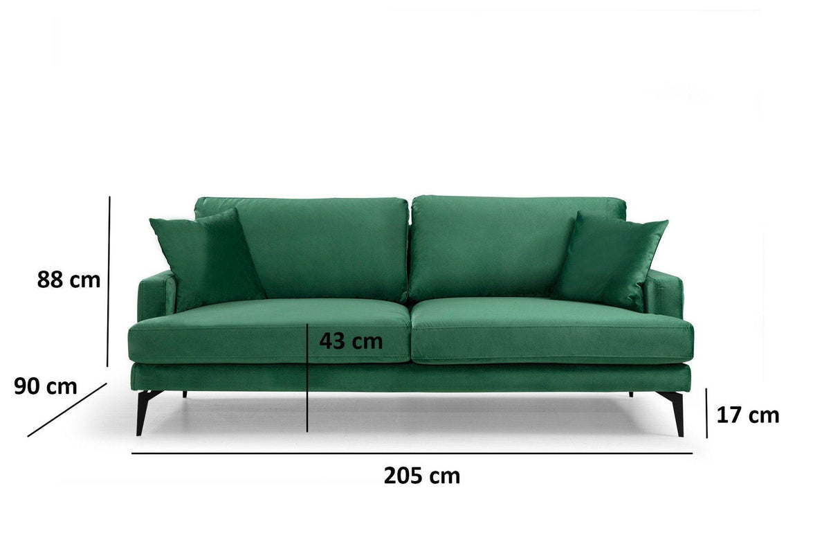 Canapea Fixa cu 3 Locuri Yase, 205 x 88 x 90 cm - Verde, SKU 560ARE1308