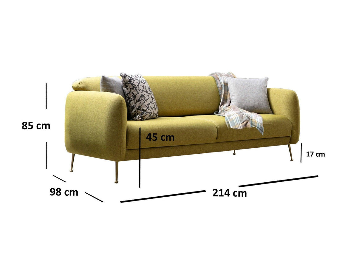 Canapea Fixa cu 3 Locuri Sevilla, 214 x 85 x 98 cm - Galben, SKU 560ARE1311