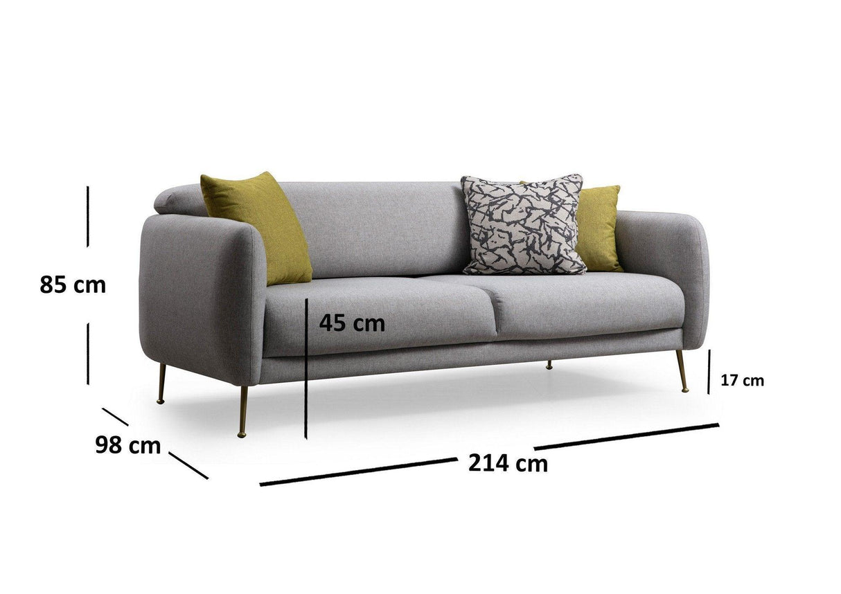 Canapea Fixa cu 3 Locuri Sevilla, 214 x 85 x 98 cm - Gri, SKU 560ARE1311