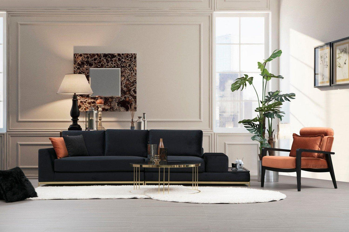 Canapea Fixa cu 4 Locuri Line, 320 x 84 x 102 cm - Negru, SKU 560ARE1315