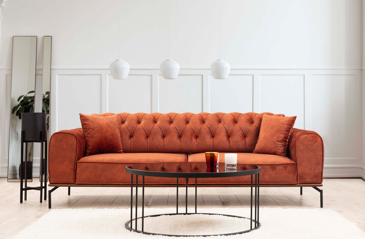 Canapea extensibilă 3 locuri Siesta, Spătar capitonat, Diverse culori, 78x62x92 cm - Portocaliu | SKU: 560ARE1338 | Canapea extensibilă 3 locuri Siesta, Spătar capitonat, 78x62x92 cm, varianta Portocaliu, produs pentru amenajarea locuinței, disponibil online în România la CasaMob