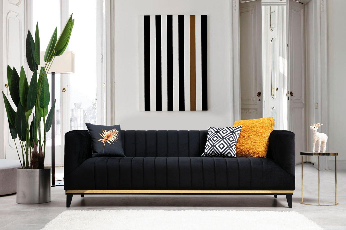 Canapea Fixa cu 3 Locuri Lux Willy, 222 x 75 x 89 cm - Negru, SKU 560ARE1343