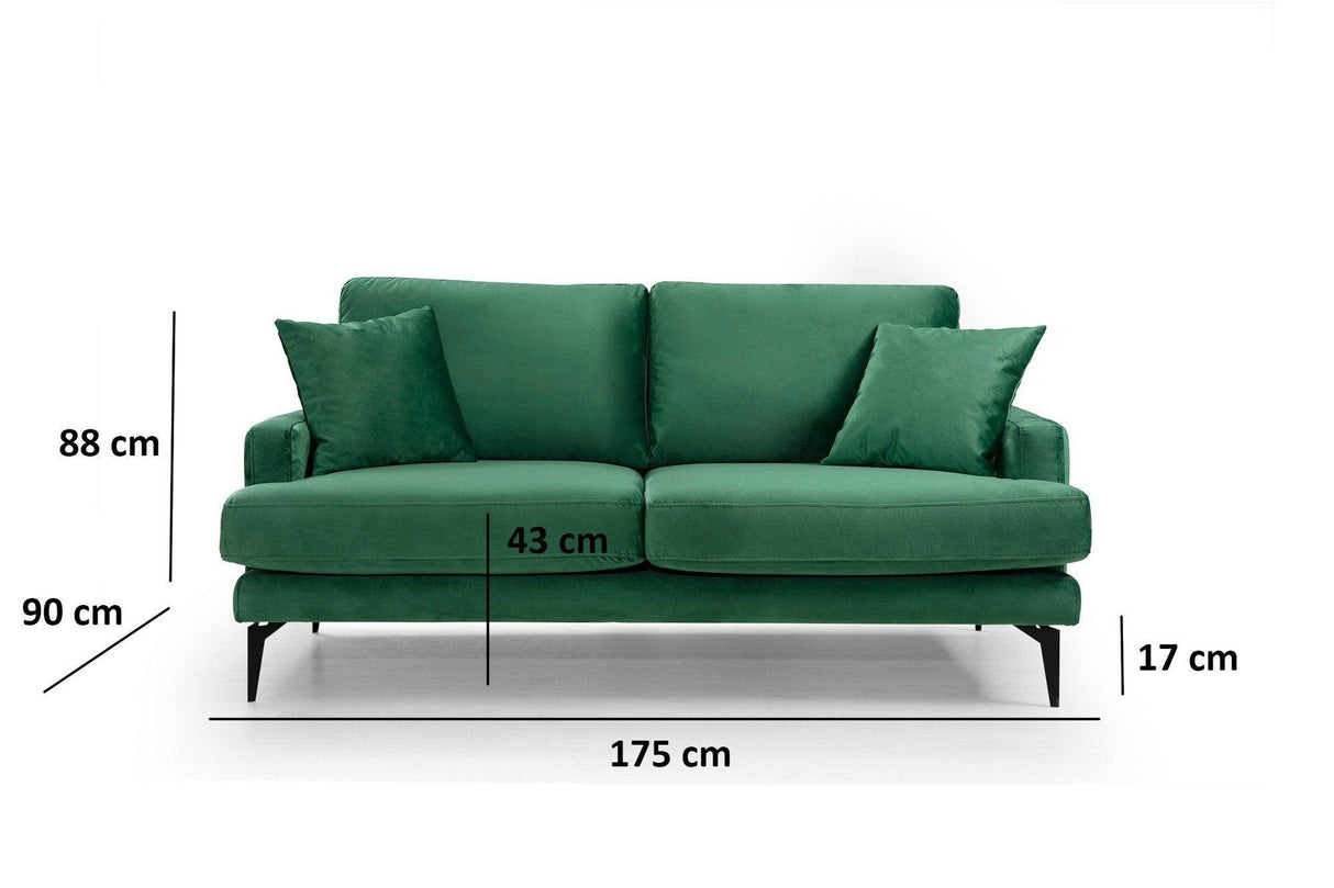 Canapea Fixa cu 2 Locuri Yase, 175 x 88 x 90 cm - Verde, SKU 560ARE1505