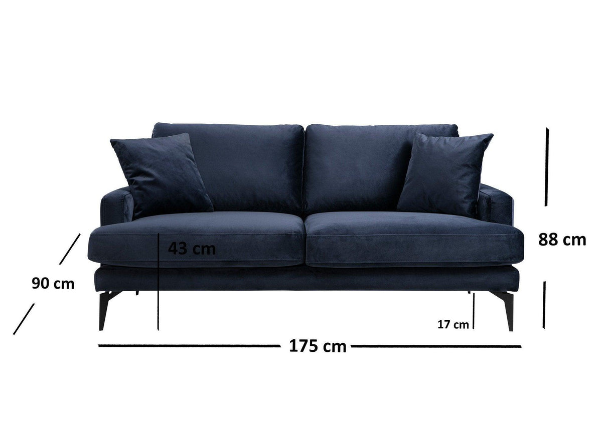 Canapea Fixa cu 2 Locuri Yase, 175 x 88 x 90 cm - Albastru, SKU 560ARE1505
