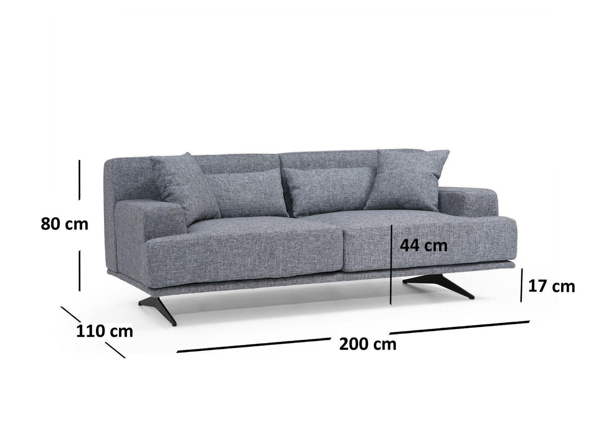 Canapea Fixa cu 2 Locuri Bentley, 200 x 80 x 110 cm - Gri, SKU 560ARE1507