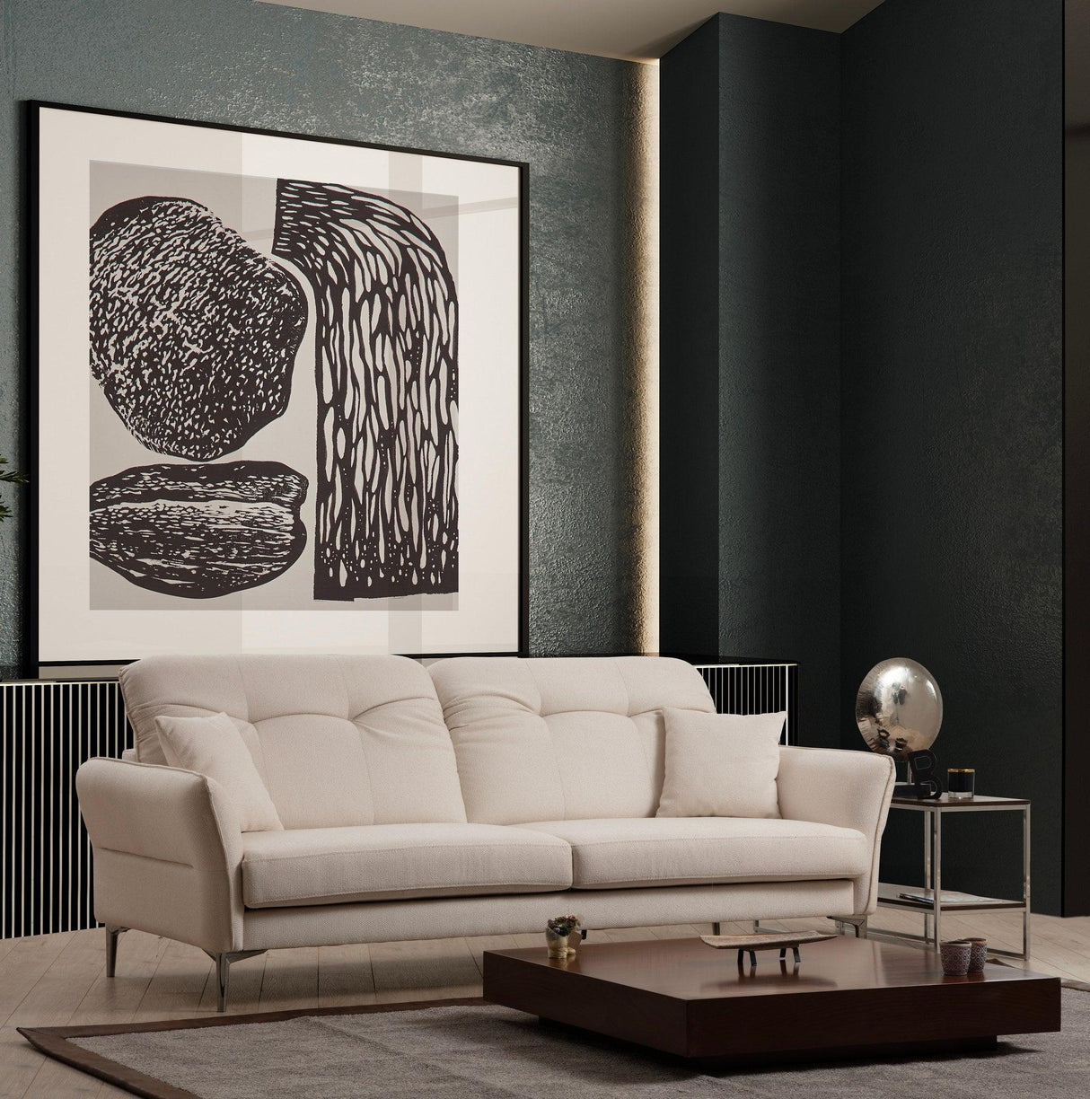 Canapea Fixa 3 locuri Costor, Alb, 230 x 96 x 100 cm