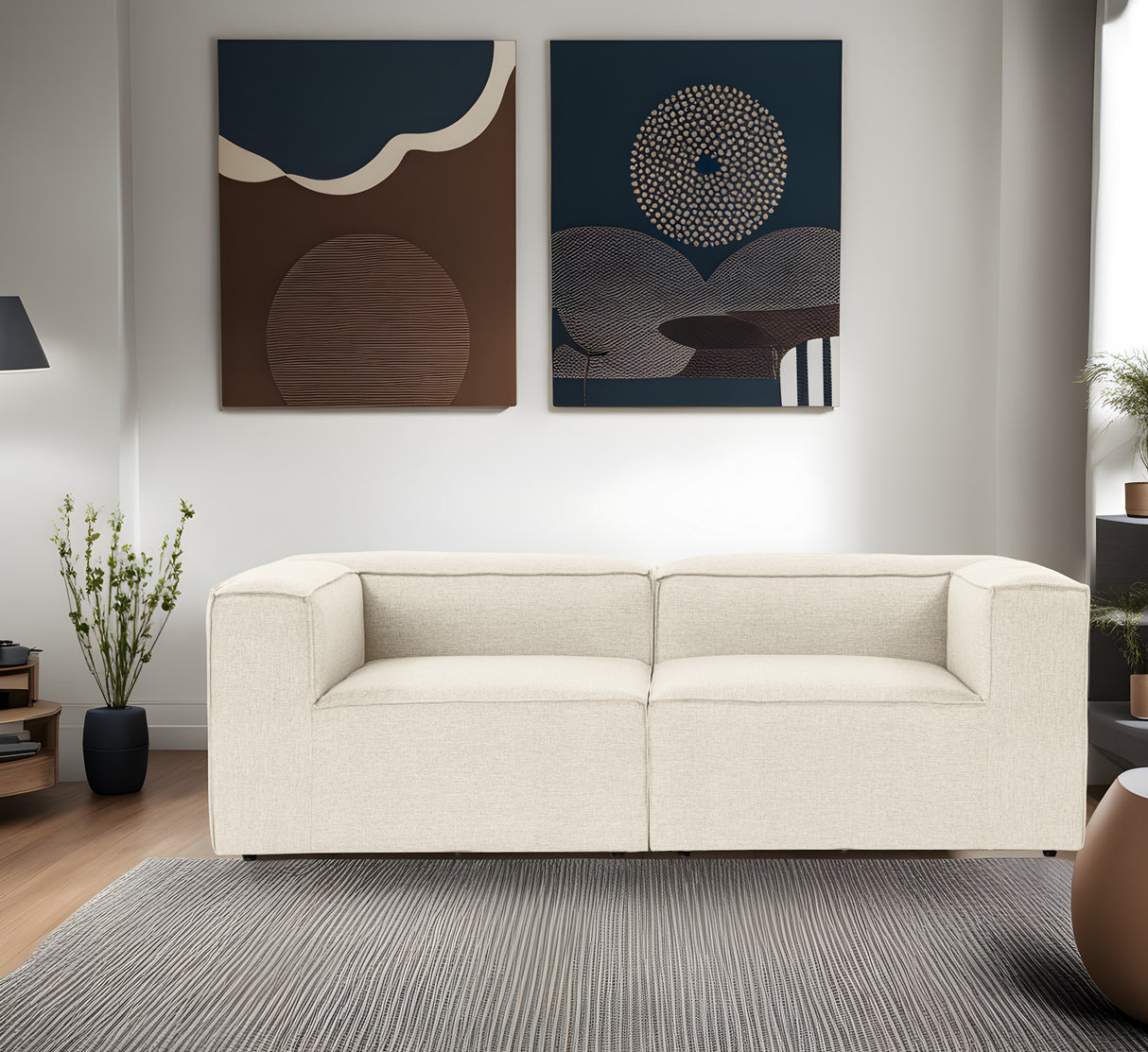 Canapea fixă 2 locuri Fora 2, Ecru, 214x105x66 cm