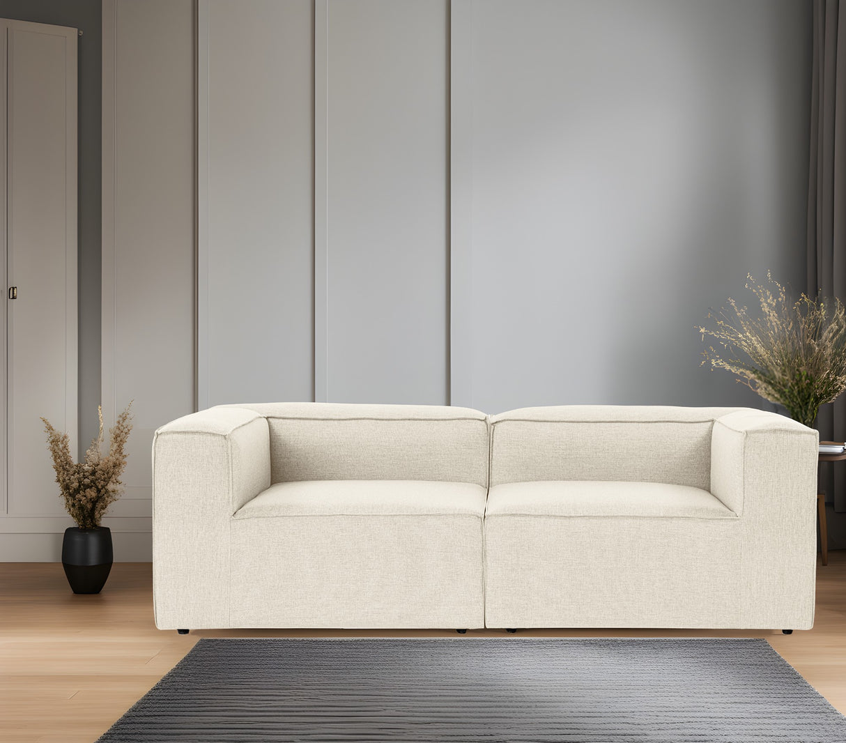 Canapea fixă 2 locuri Fora 2, Ecru, 214x105x66 cm