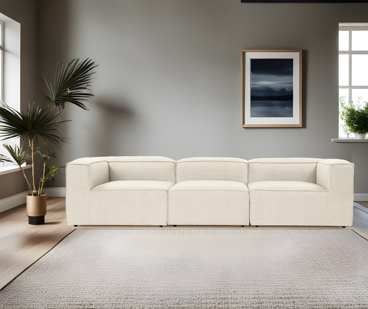Canapea fixă 3 locuri Fora 3, Ecru, 297x105x66 cm