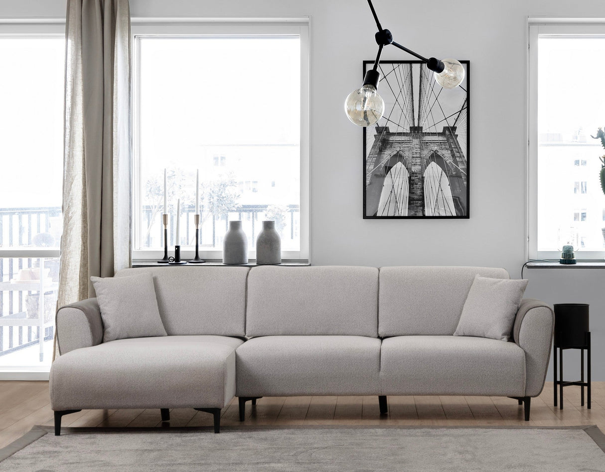 Canapea extensibilă Aren, Colț, Stânga, Diverse culori, 260x150 cm - Gri deschis | SKU: 560ARE2233 | Canapea extensibilă Aren, Colț, Stânga, 260x150 cm, varianta Gri deschis, produs pentru amenajarea locuinței, disponibil online în România la CasaMob