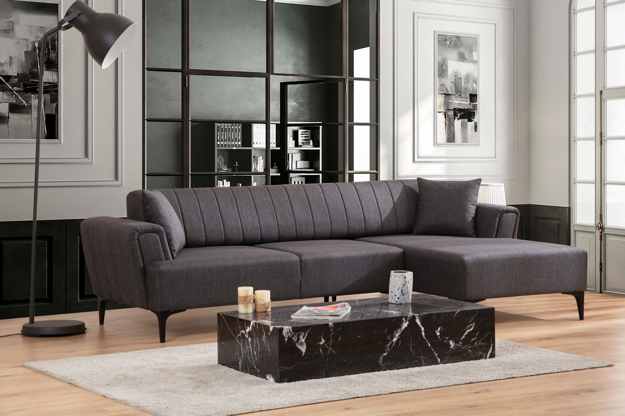 Canapea extensibilă Hamlet, Colț, 1 piesă, Dreapta, Diverse culori, 270x140 cm - Gri închis | SKU: 560ARE2253 | Canapea extensibilă Hamlet, Colț, 1 piesă, Dreapta, 270x140 cm, varianta Gri închis, produs pentru amenajarea locuinței, disponibil online în România la CasaMob