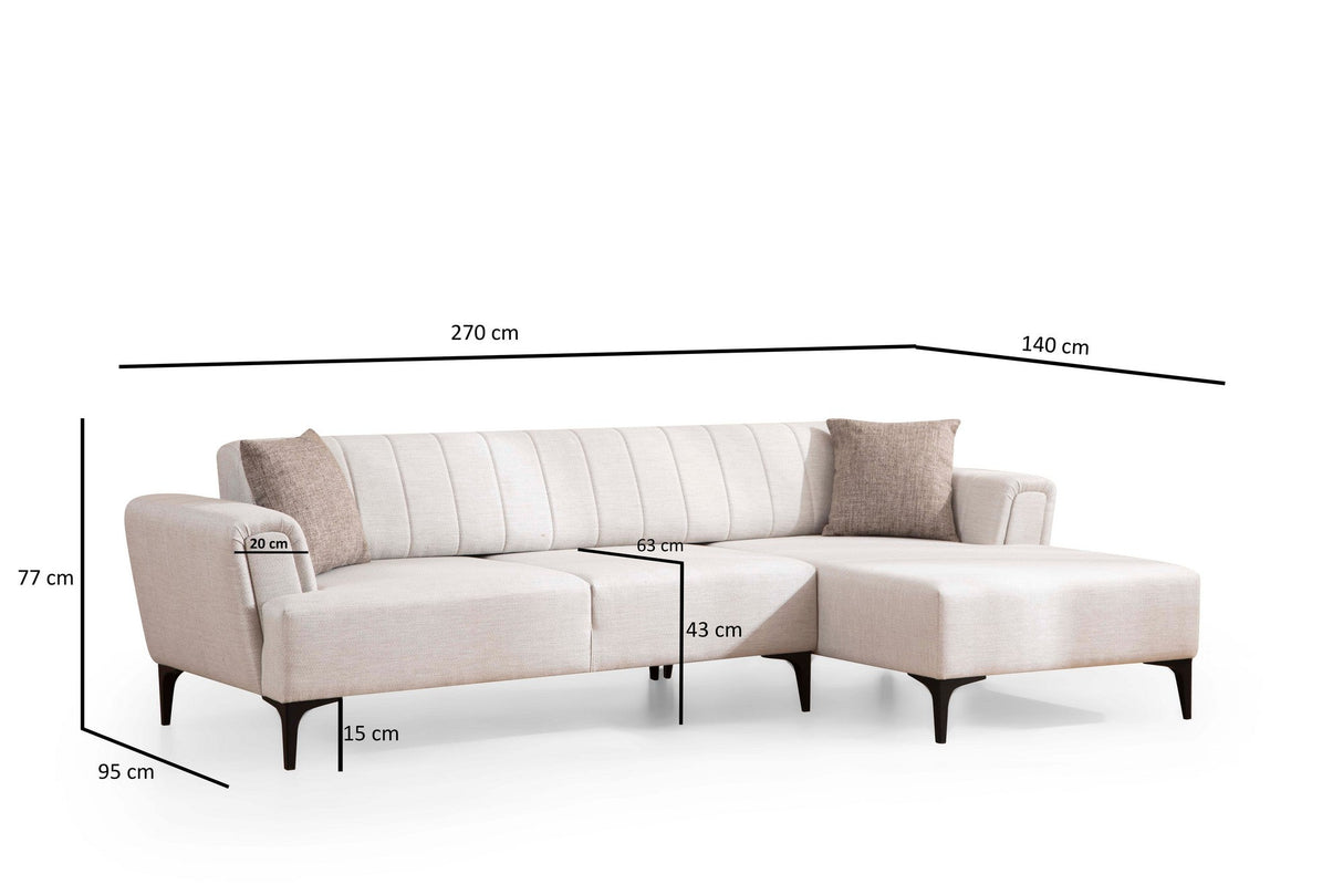 Canapea extensibilă Hamlet, Colț, 1 piesă, Dreapta, Diverse culori, 270x140 cm - Ecru | SKU: 560ARE2254 | Canapea extensibilă Hamlet, Colț, 1 piesă, Dreapta, 270x140 cm, varianta Ecru, produs pentru amenajarea locuinței, disponibil online în România la CasaMob