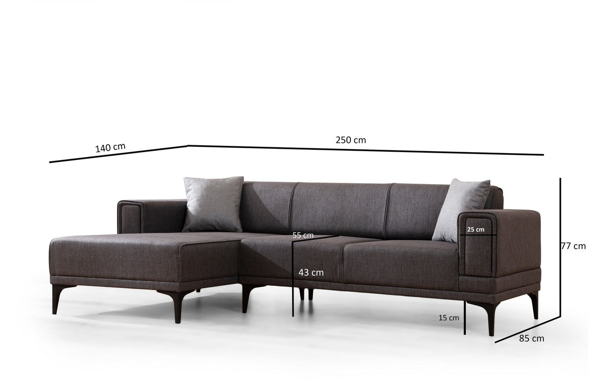 Canapea extensibilă Horizon, Colț, Stânga, Diverse culori, 250x140 cm - Gri închis | SKU: 560ARE2268 | Canapea extensibilă Horizon, Colț, Stânga, 250x140 cm, varianta Gri închis, produs pentru amenajarea locuinței, disponibil online în România la CasaMob