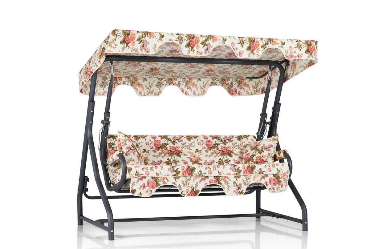 Balansoar de gradina extensibila cu 3 locuri Timisoara, Bej - Roz, 50x110x160 cm