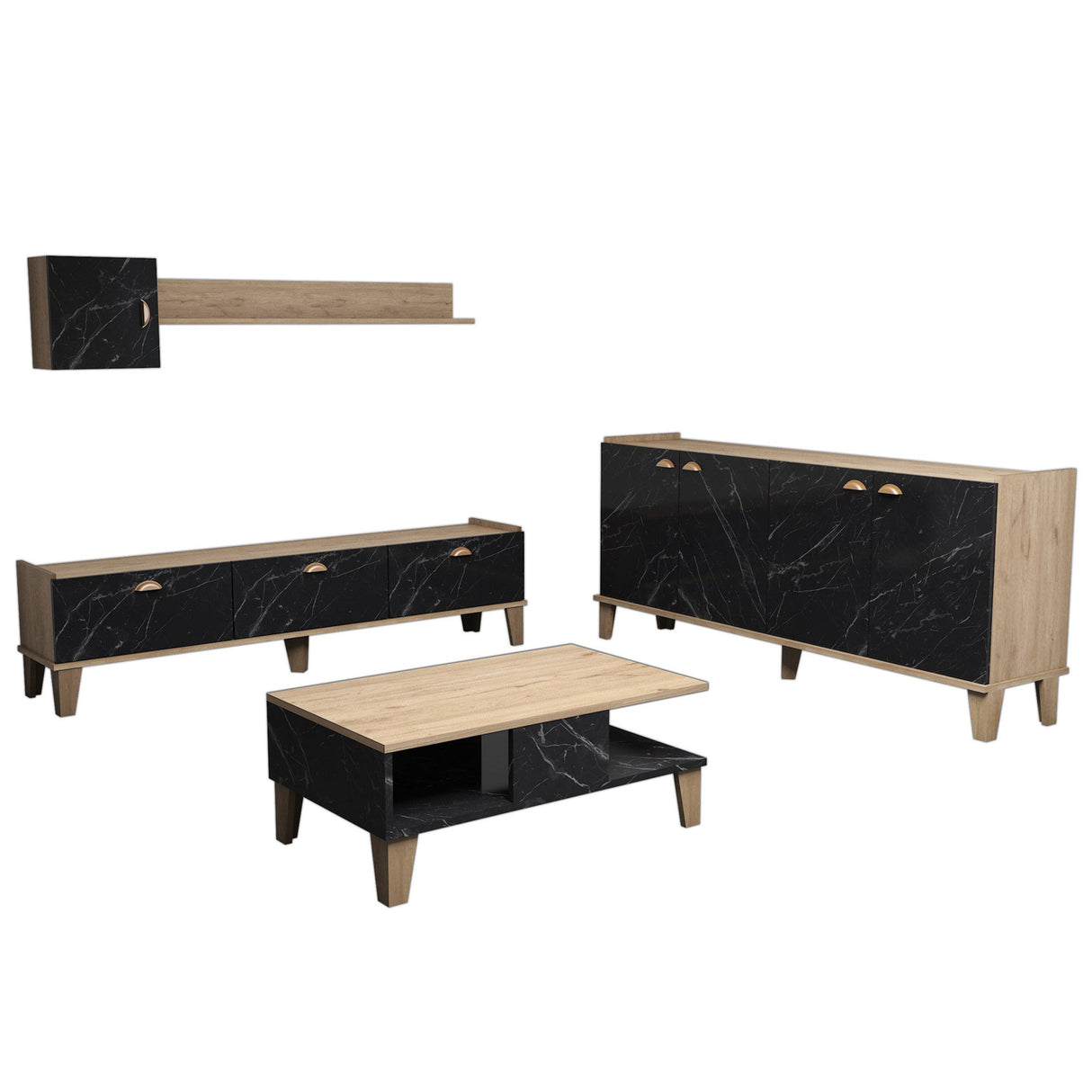 Set mobilă pentru sufragerie Sumer 2, Stejar - Marble, 178x35x45 cm