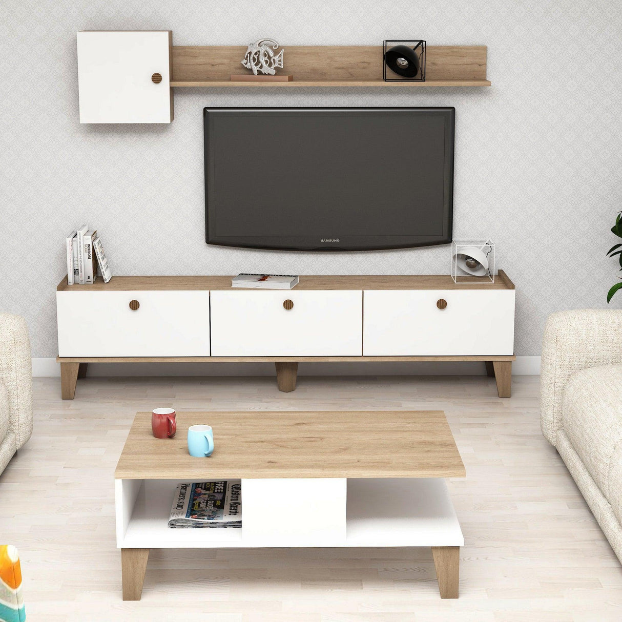 Set Mobila Sufragerie ewqw, Stejar, 178x45x35 cm