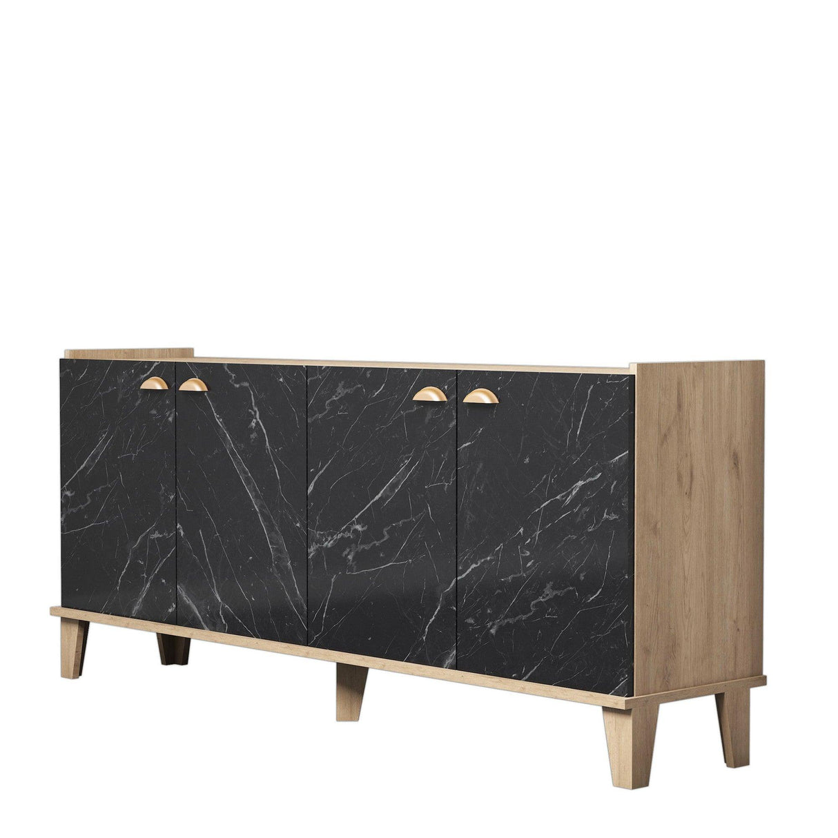 Comoda Living Sumer H3030, Stejar / Marmura / Alb - Negru, SKU 566BMS2602