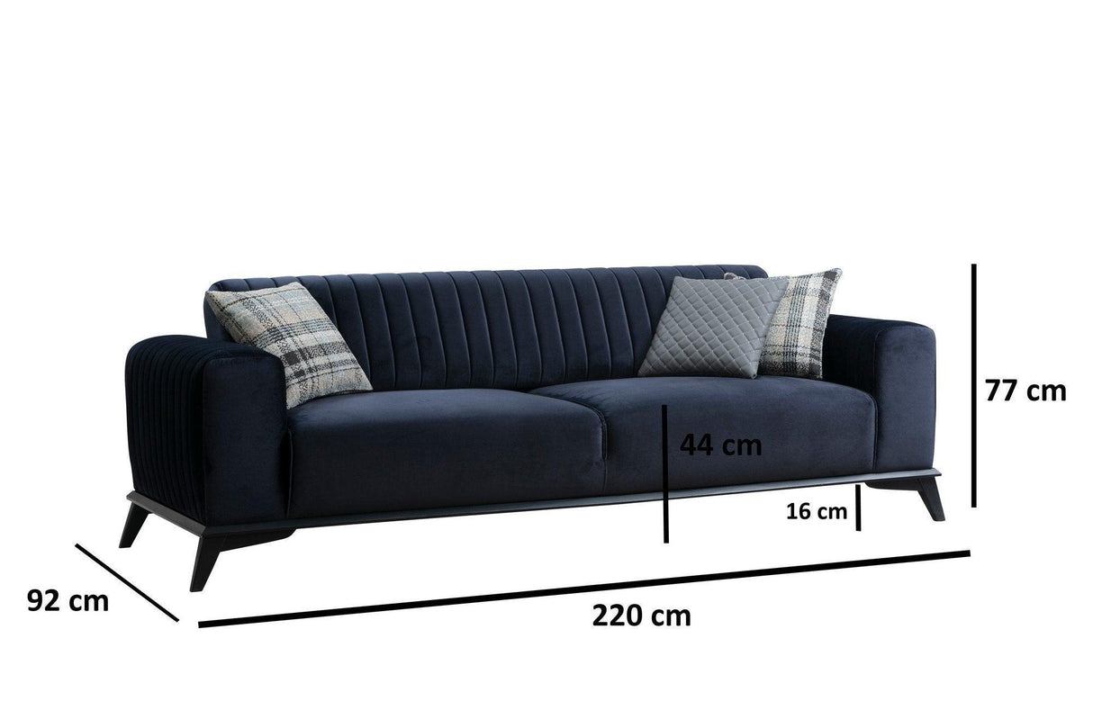 Canapea extensibila cu 3 Locuri Lisa, Albastru Marin, 220x92x77 cm