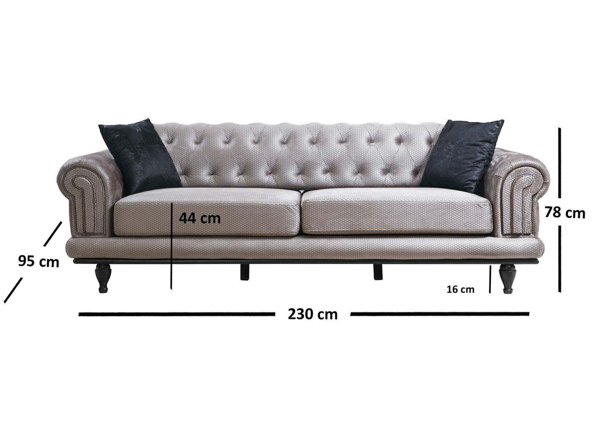 Canapea extensibila cu 3 Locuri Polyanna, Gri, 230x95x78 cm
