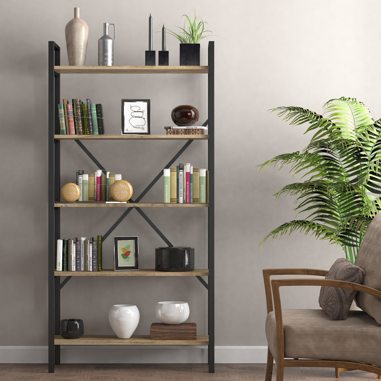 Bibliotecă 3250000006029, Pin atlantic, 90x34x180 cm