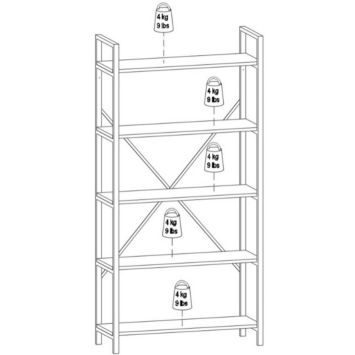 Bibliotecă 3250000006029, Pin atlantic, 90x34x180 cm