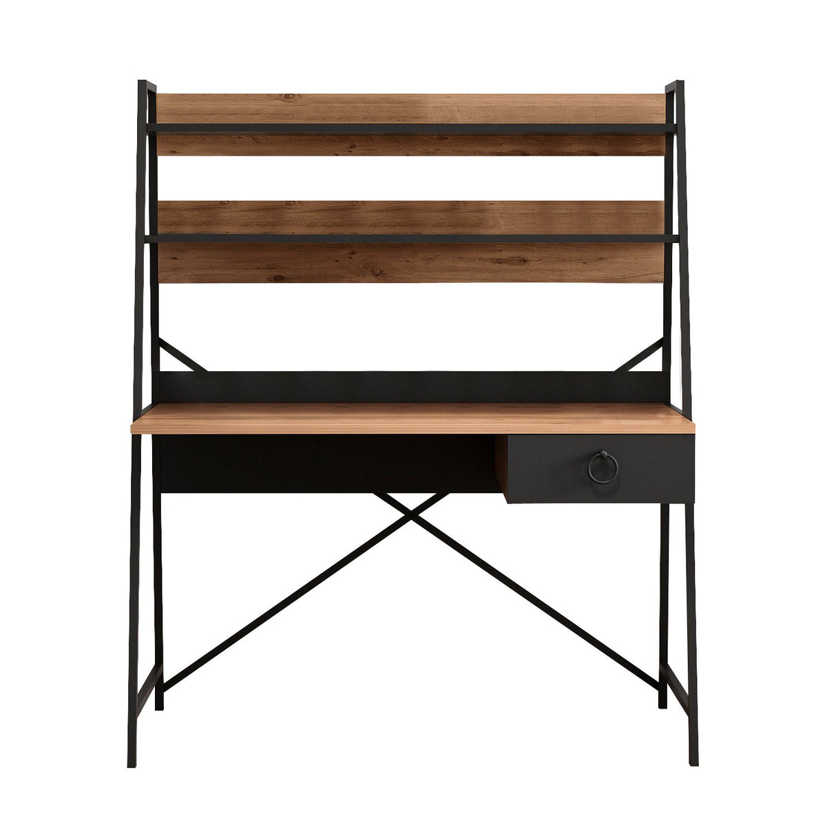 Birou Samba, Stejar - Negru, 125x55x150 cm