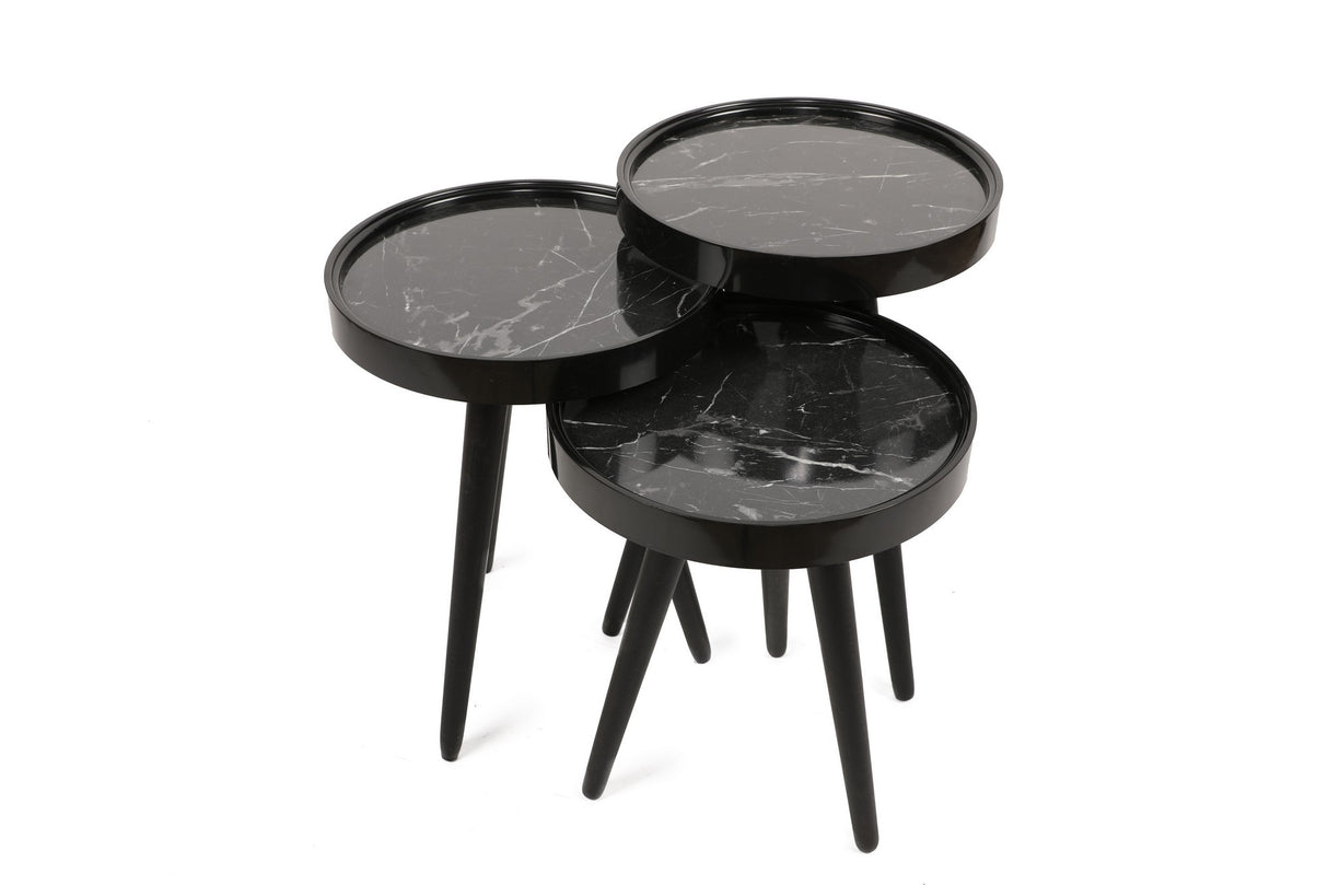 Set 3 măsuțe de cafea Call, Negru, 39x39x48 cm