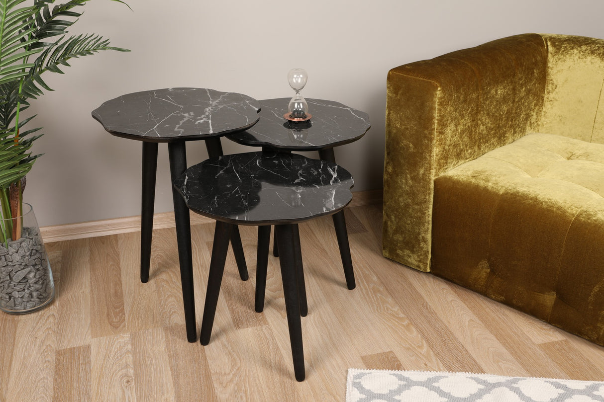 Set 3 măsuțe de cafea Forga, Negru, 41x39x47 cm