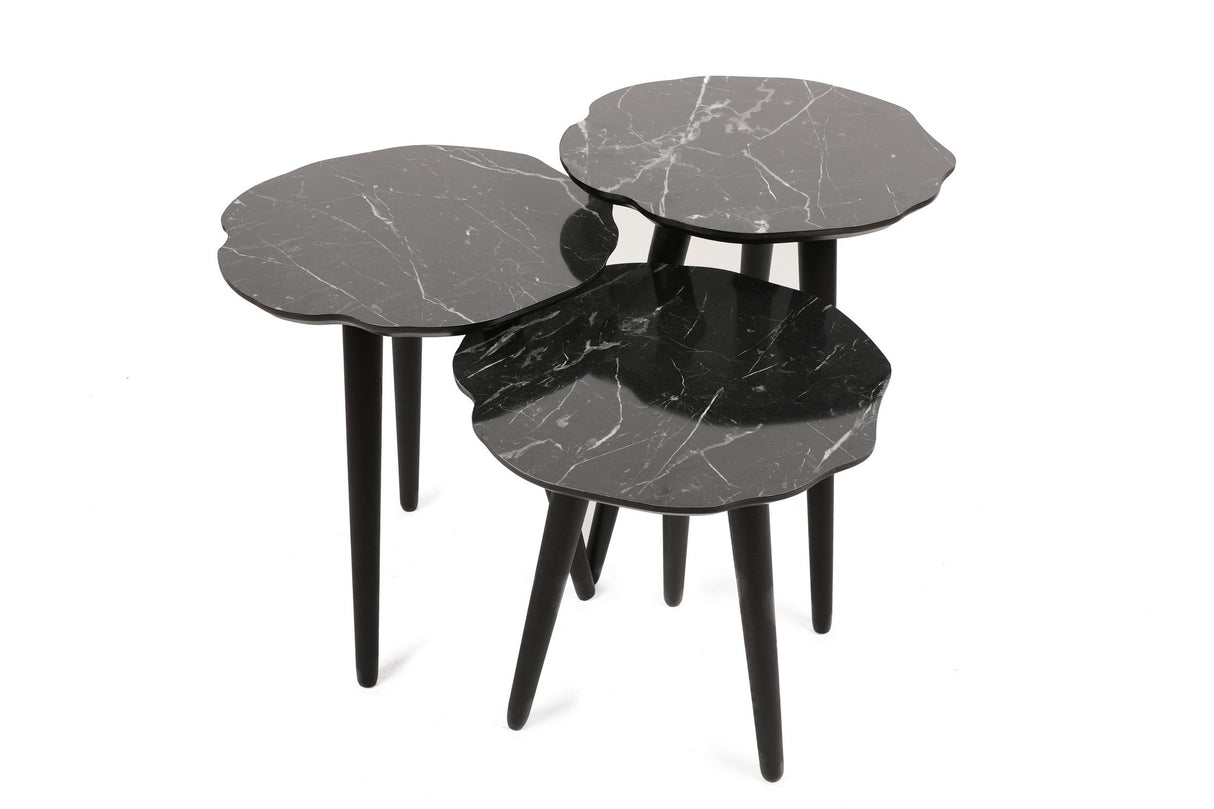 Set 3 măsuțe de cafea Forga, Negru, 41x39x47 cm