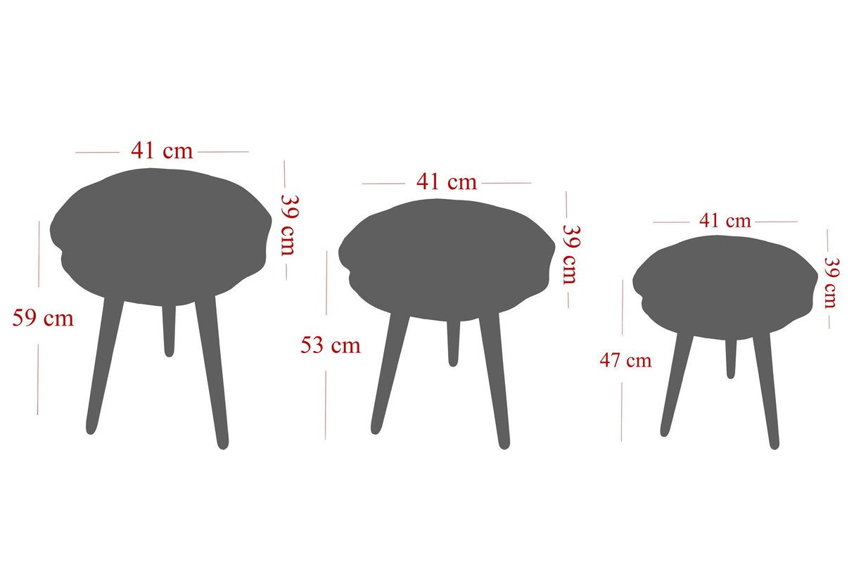 Set 3 măsuțe de cafea Forga, Negru, 41x39x47 cm
