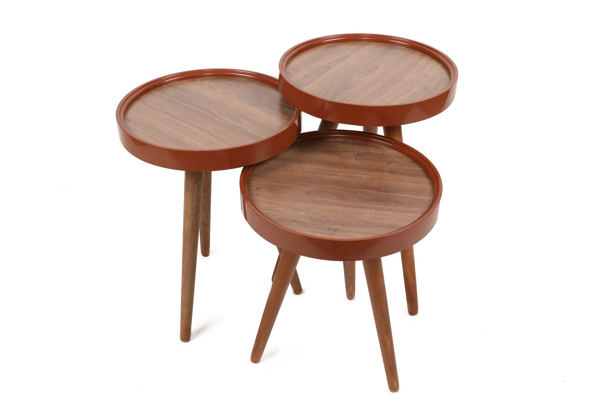 Set 3 măsuțe de cafea Isla, Nuc, 39x39x48 cm