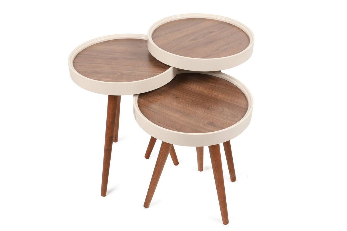 Set 3 măsuțe de cafea Wood, Nuc - Crem, 39x39x48 cm