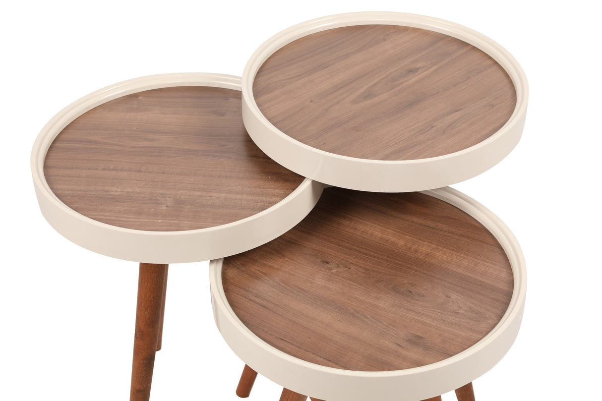 Set 3 măsuțe de cafea Wood, Nuc - Crem, 39x39x48 cm