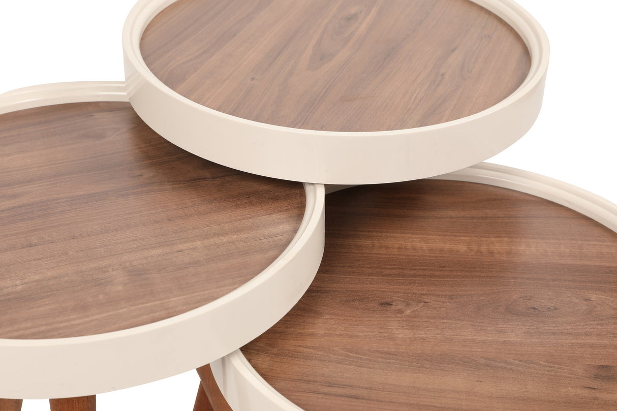 Set 3 măsuțe de cafea Wood, Nuc - Crem, 39x39x48 cm