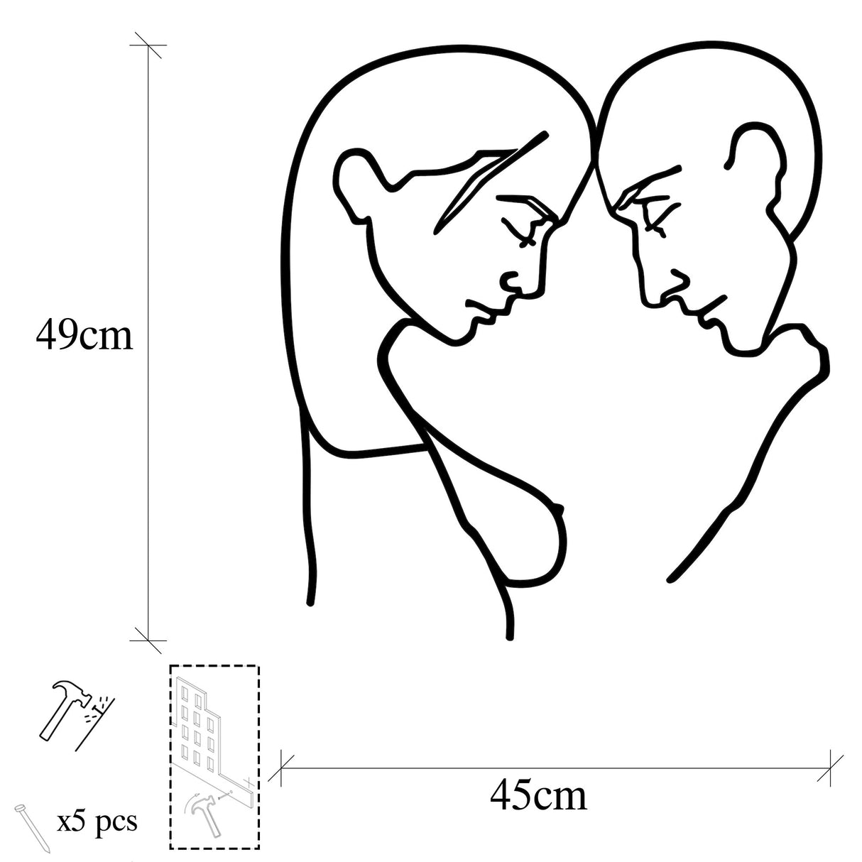 Decorațiune de perete din metal Head To Head, Negru, 45x49x0 cm