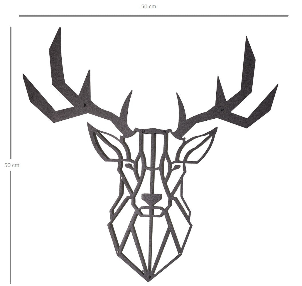 Decorațiune de perete din metal Deer, Negru, 50x50x0 cm