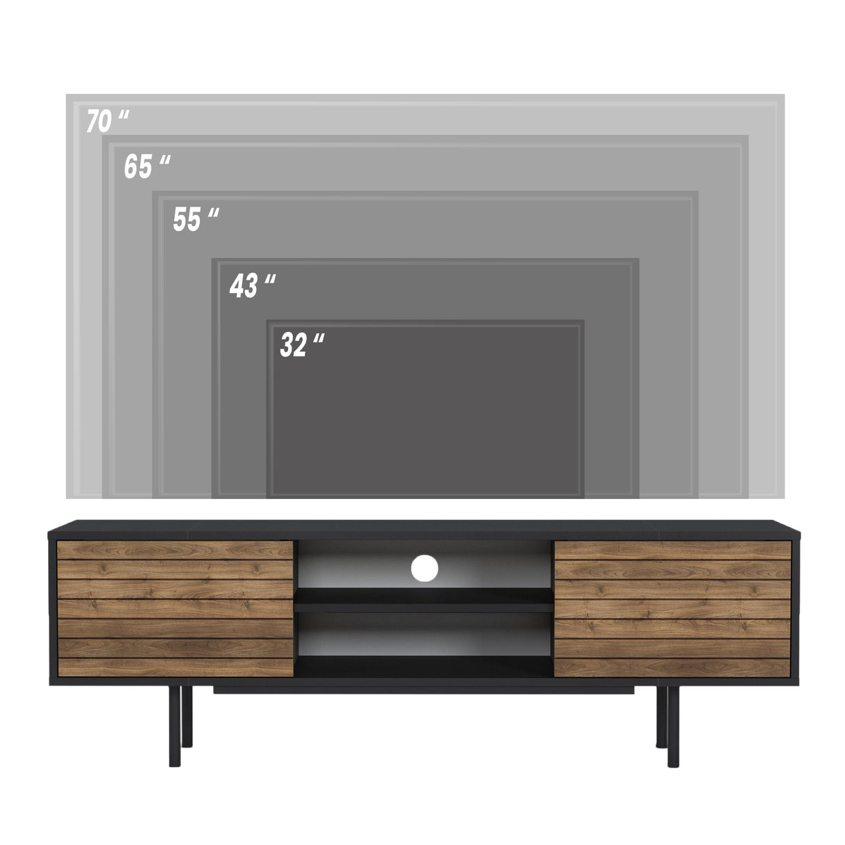 Comodă TV Colosseo, Negru - Nuc, 160x35x52 cm