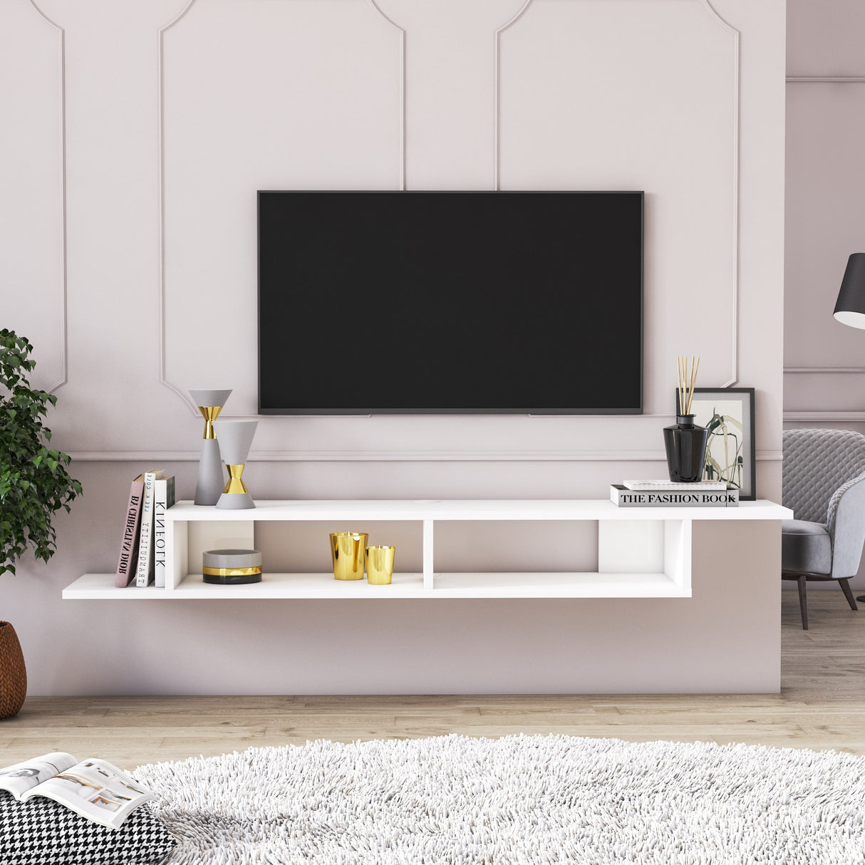 Comodă TV Numudio, Alb, 150x30x18 cm