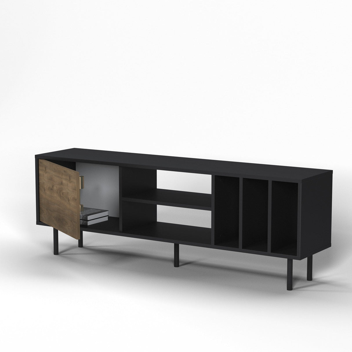 Comodă TV Pietra, Diverse culori, 160x35x57 cm - Nuc - Negru | SKU: 598MNM1110 | Comodă TV Pietra, 160x35x57 cm, varianta Nuc - Negru, produs pentru amenajarea locuinței, disponibil online în România la CasaMob