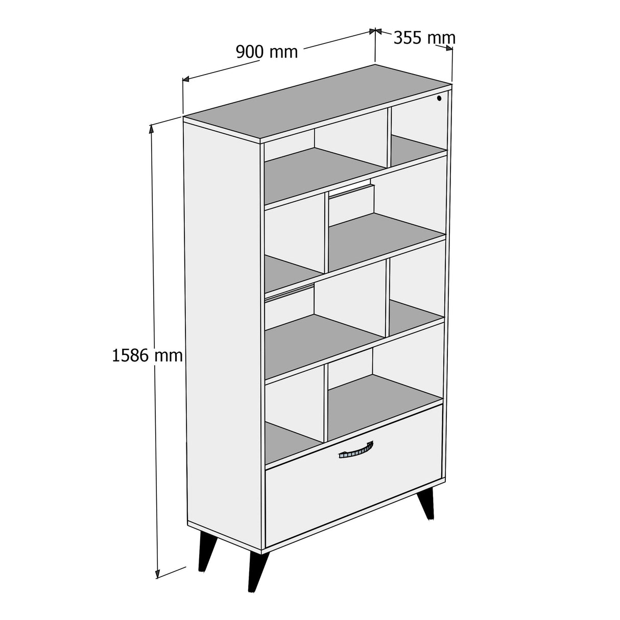 Bibliotecă KTB0202, Alb - Pin atlantic, 90x36x160 cm