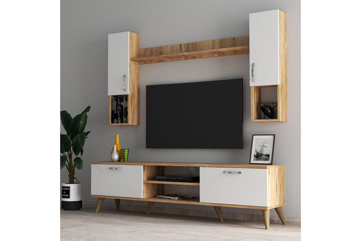 Comodă TV TVU0203, Alb - Pin atlantic, 180x35x48 cm
