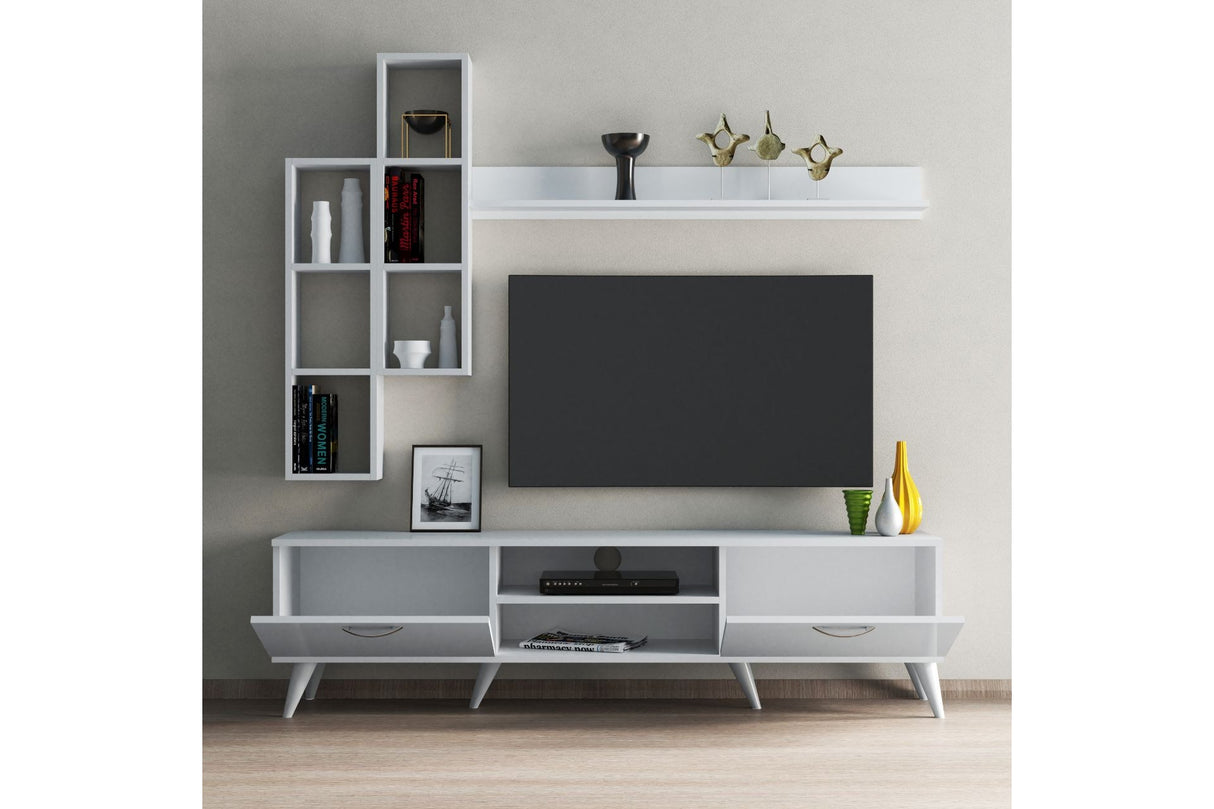 Comodă TV TVU0301, Alb, 180x35x48 cm