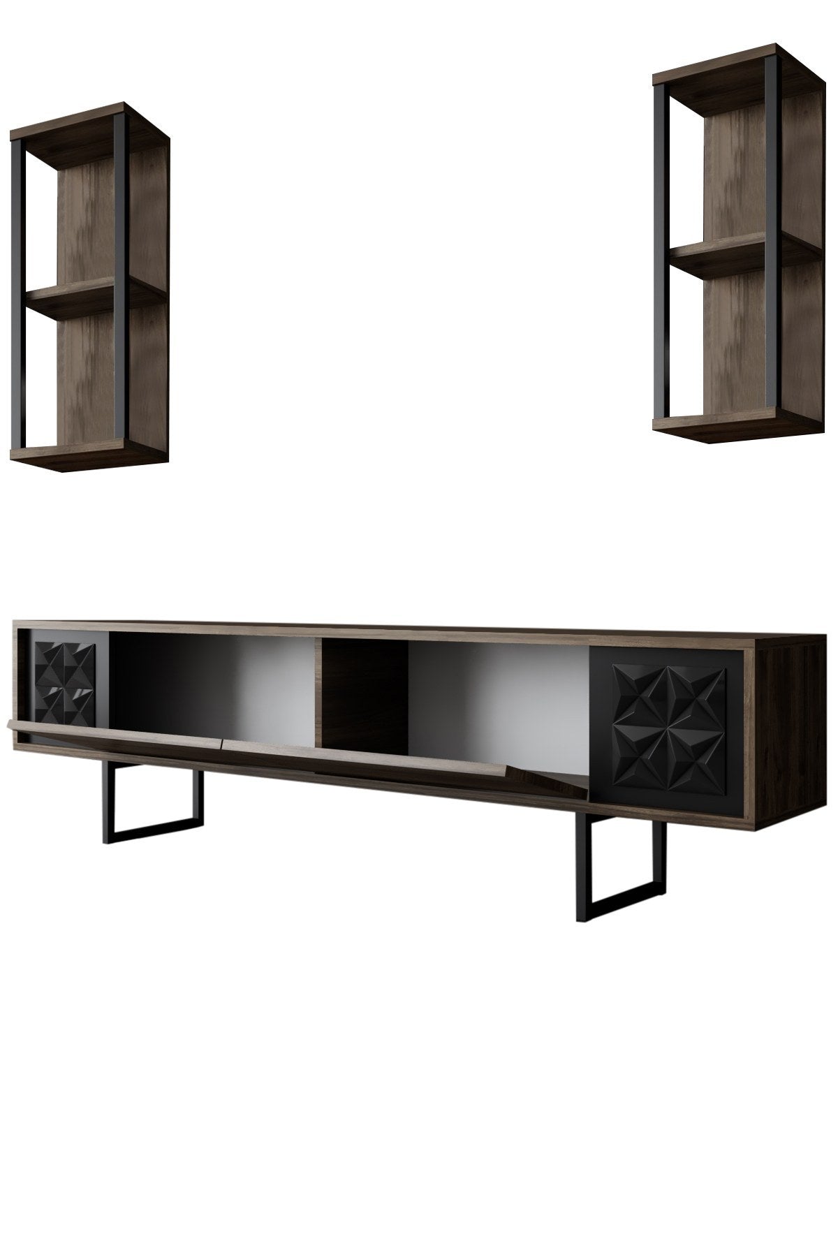 Set mobilă pentru sufragerie negru Line Set, Diverse culori, 180x30x18 cm - Nuc - Negru | SKU: 618BLY1155 | Set mobilă pentru sufragerie negru Line Set, 180x30x18 cm, varianta Nuc - Negru, produs pentru amenajarea locuinței, disponibil online în România la CasaMob