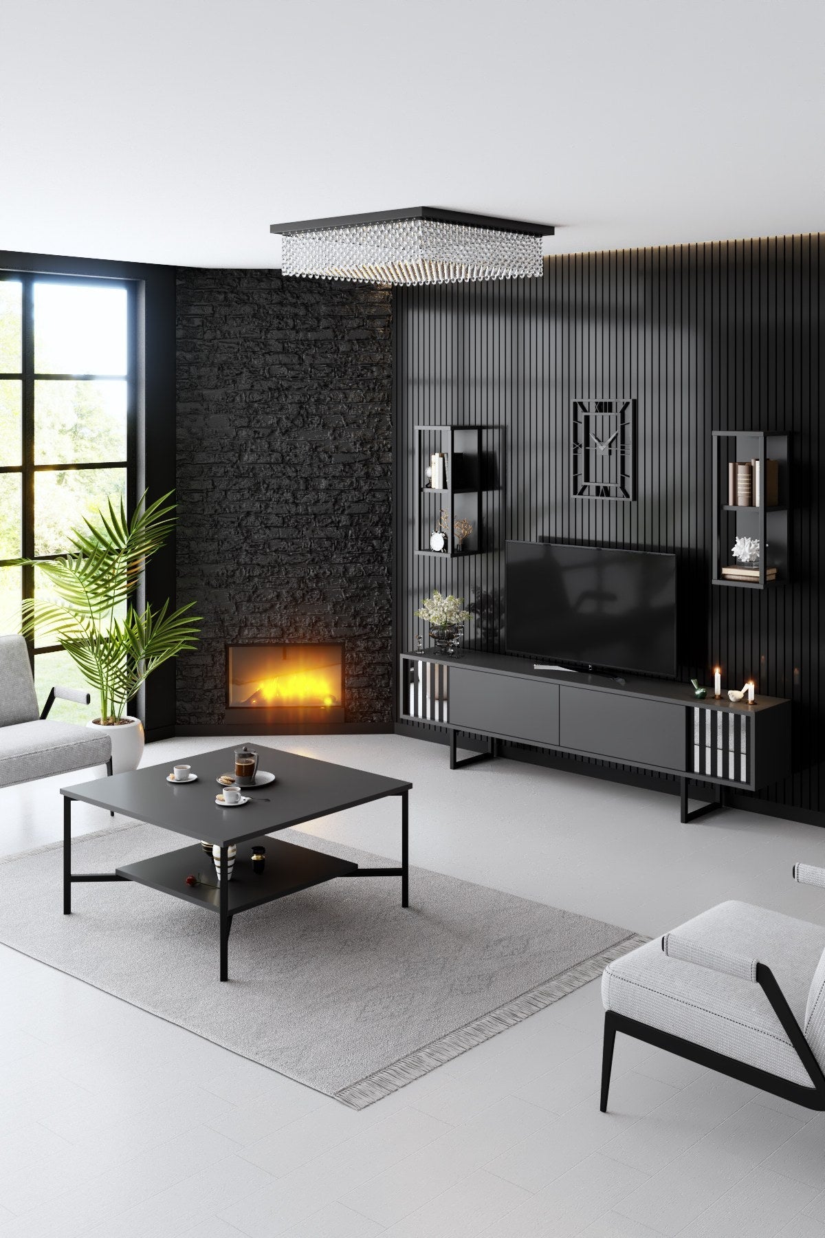 Set mobilă pentru sufragerie Chrome Line Set, Diverse culori, 180x30x18 cm - Antracit - Negru | SKU: 618BLY1157 | Set mobilă pentru sufragerie Chrome Line Set, 180x30x18 cm, varianta Antracit - Negru, produs pentru amenajarea locuinței, disponibil online în România la CasaMob