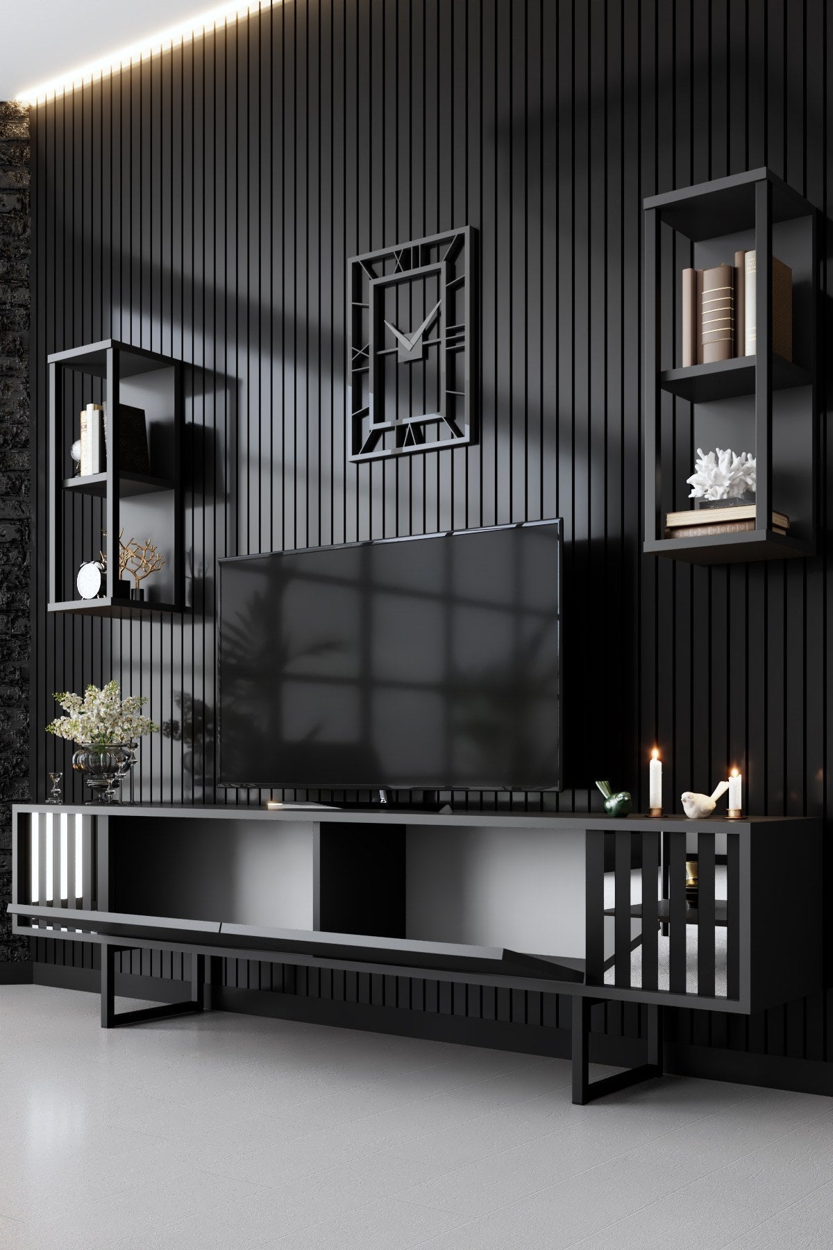 Set mobilă pentru sufragerie Chrome Line Set, Diverse culori, 180x30x18 cm - Antracit - Negru | SKU: 618BLY1157 | Set mobilă pentru sufragerie Chrome Line Set, 180x30x18 cm, varianta Antracit - Negru, produs pentru amenajarea locuinței, disponibil online în România la CasaMob