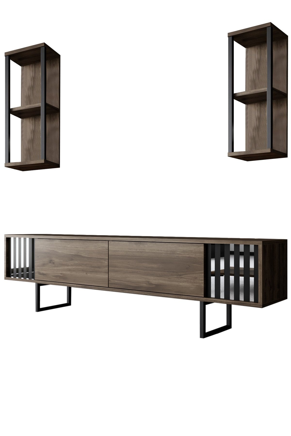 Set mobilă pentru sufragerie Chrome Line Set, Diverse culori, 180x30x18 cm - Nuc - Negru | SKU: 618BLY1158 | Set mobilă pentru sufragerie Chrome Line Set, 180x30x18 cm, varianta Nuc - Negru, produs pentru amenajarea locuinței, disponibil online în România la CasaMob