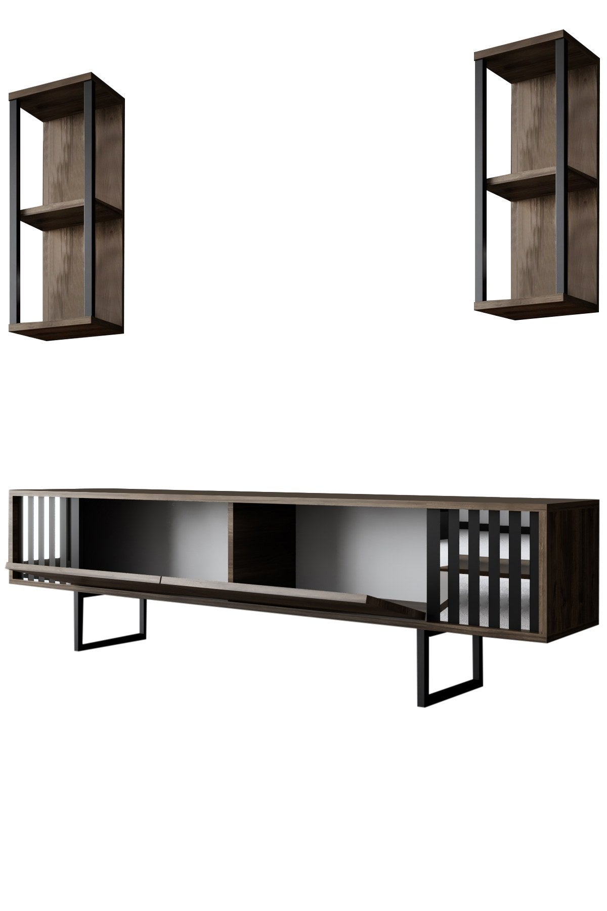 Set mobilă pentru sufragerie Chrome Line Set, Diverse culori, 180x30x18 cm - Nuc - Negru | SKU: 618BLY1158 | Set mobilă pentru sufragerie Chrome Line Set, 180x30x18 cm, varianta Nuc - Negru, produs pentru amenajarea locuinței, disponibil online în România la CasaMob